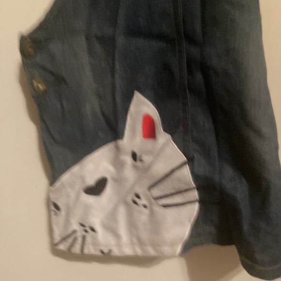 Cat Overall Dress Jean Denim Floral Patch Medium 130 6 7 8 Cotton - Picture 2 of 7